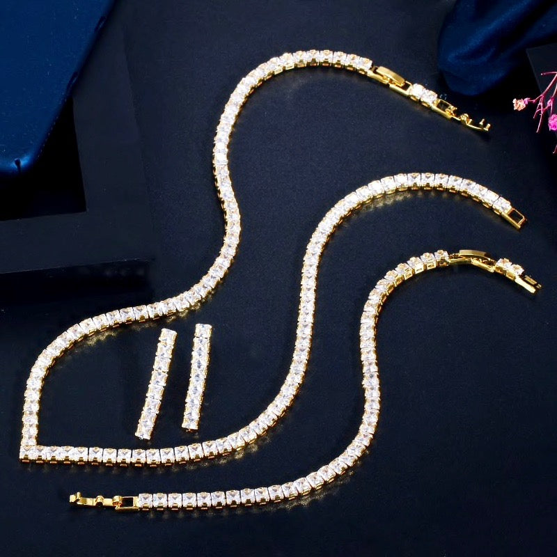 Allana - Cubic Zirconia Bridal Three-Piece Jewelry Set - Available in Silver and Gold