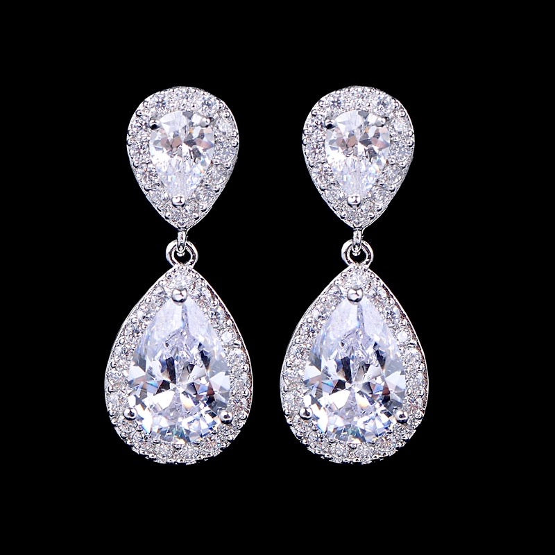 Eniko - Cubic Zirconia Bridal Earrings - Available in Silver, Rose Gold and Yellow Gold