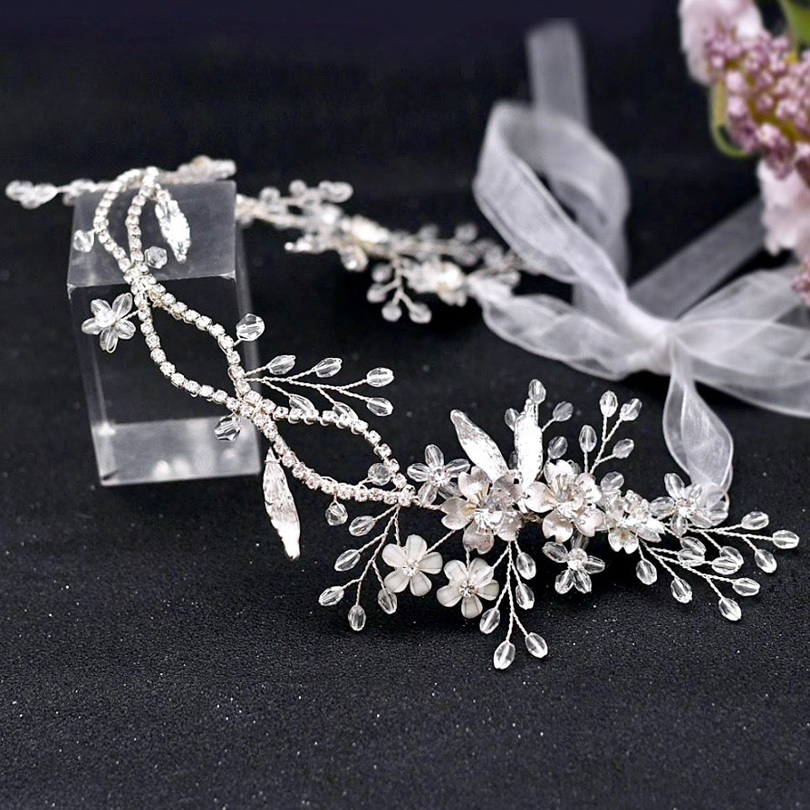 "Avala" - Silver Bridal Headband / Hair Vine