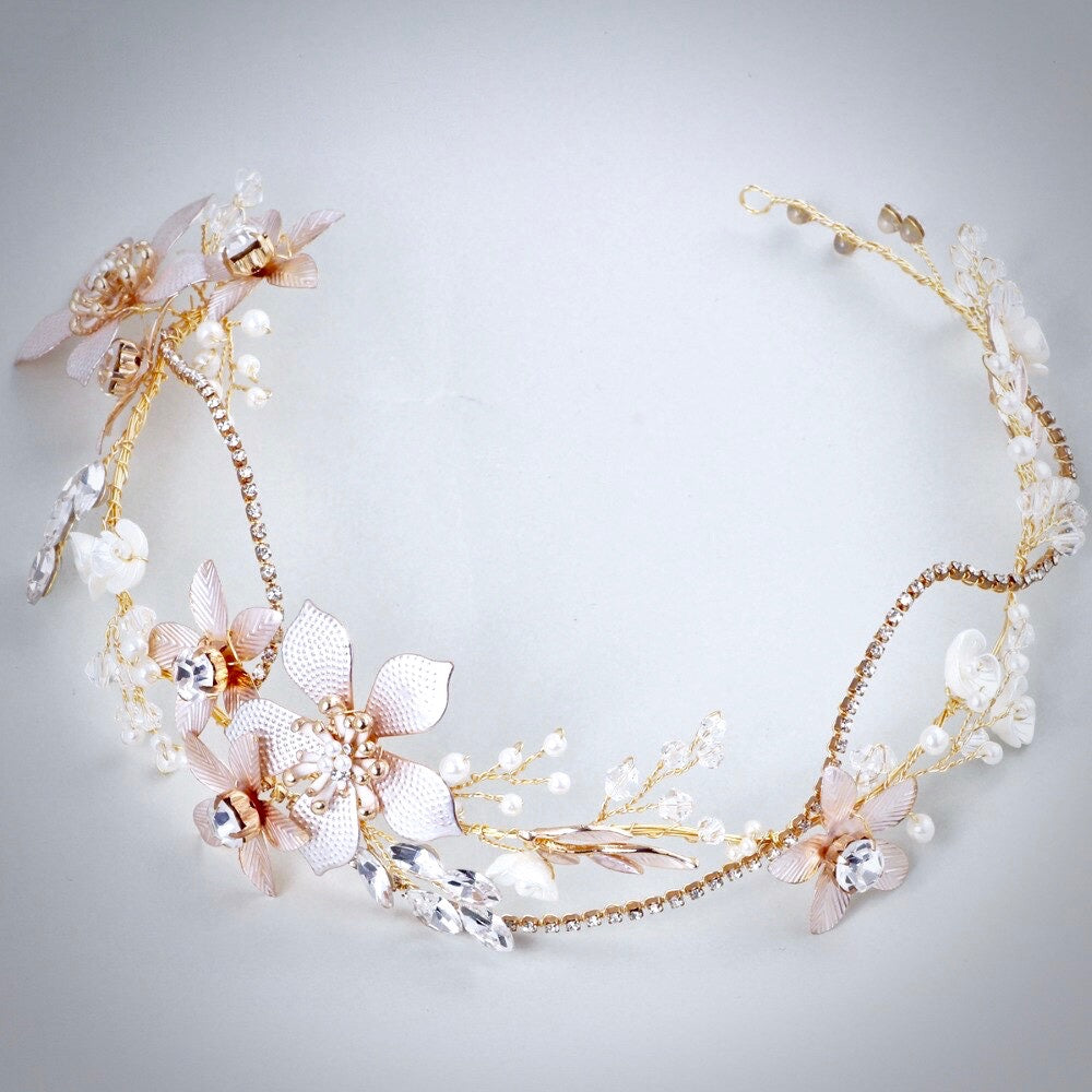 "Loreanna" - Gold Pearl and Crystal Bridal Headband