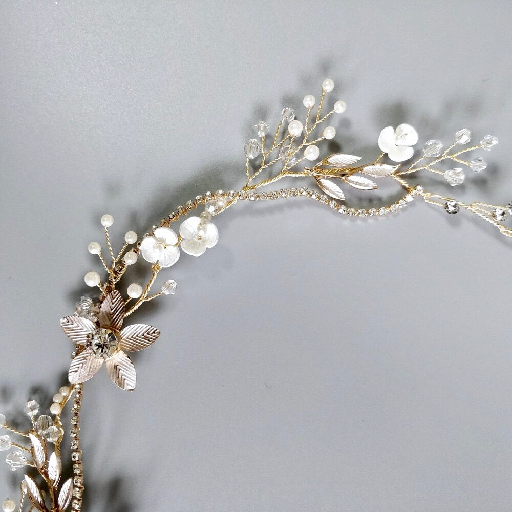 "Loreanna" - Gold Pearl and Crystal Bridal Headband