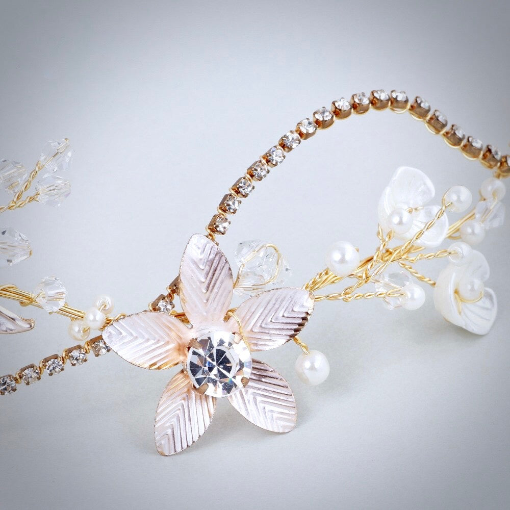"Loreanna" - Gold Pearl and Crystal Bridal Headband