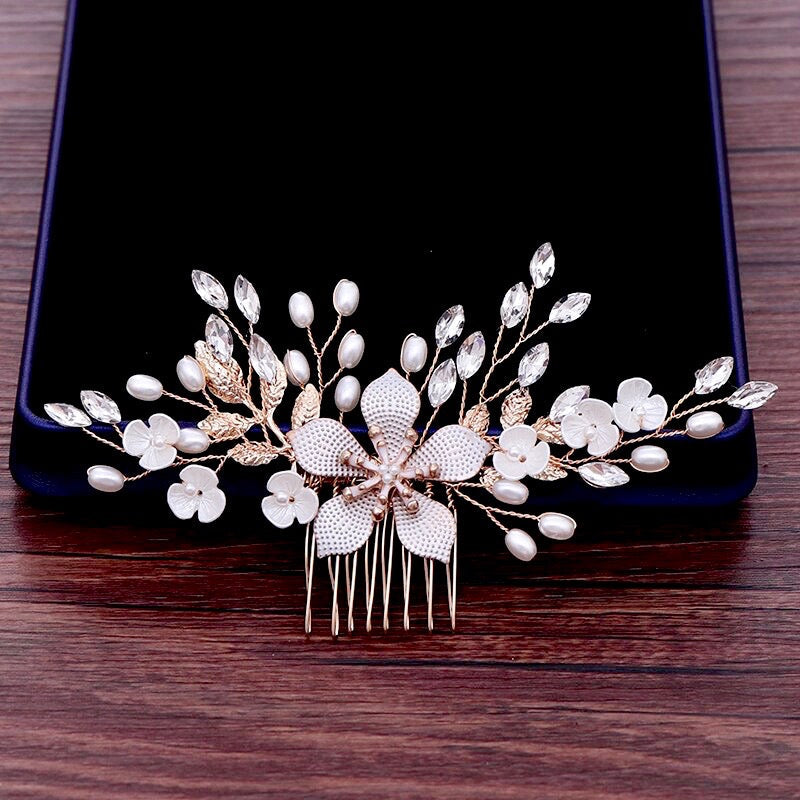 "Mimi" - Gold Pearl Bridal Hair Comb