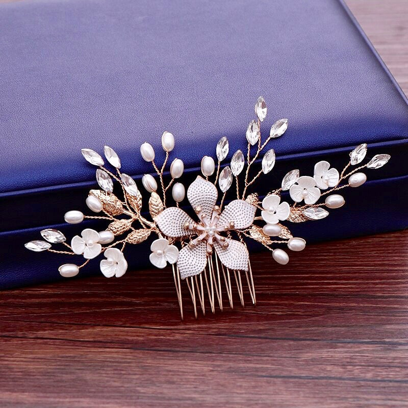 "Mimi" - Gold Pearl Bridal Hair Comb