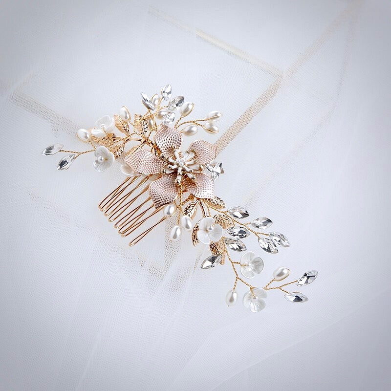 "Mimi" - Gold Pearl Bridal Hair Comb