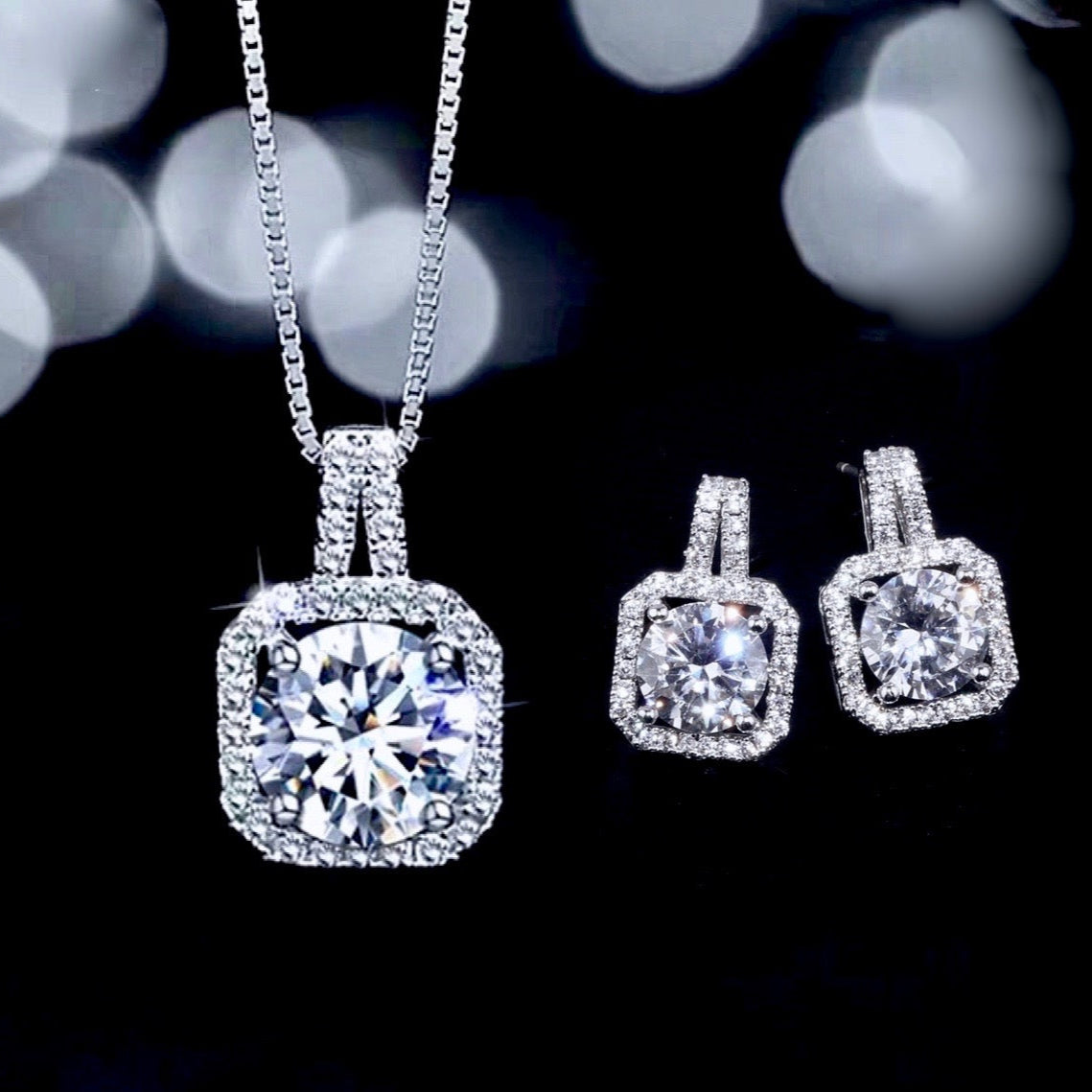 Gio - Sterling Silver CZ Bridal Necklace and Earrings Set