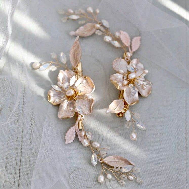 Holly - Gold Pearl and Opal Bridal Hair Clip