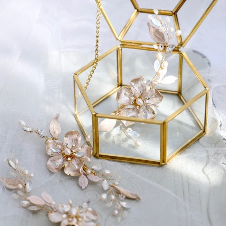 Holly - Gold Pearl and Opal Bridal Hair Clip