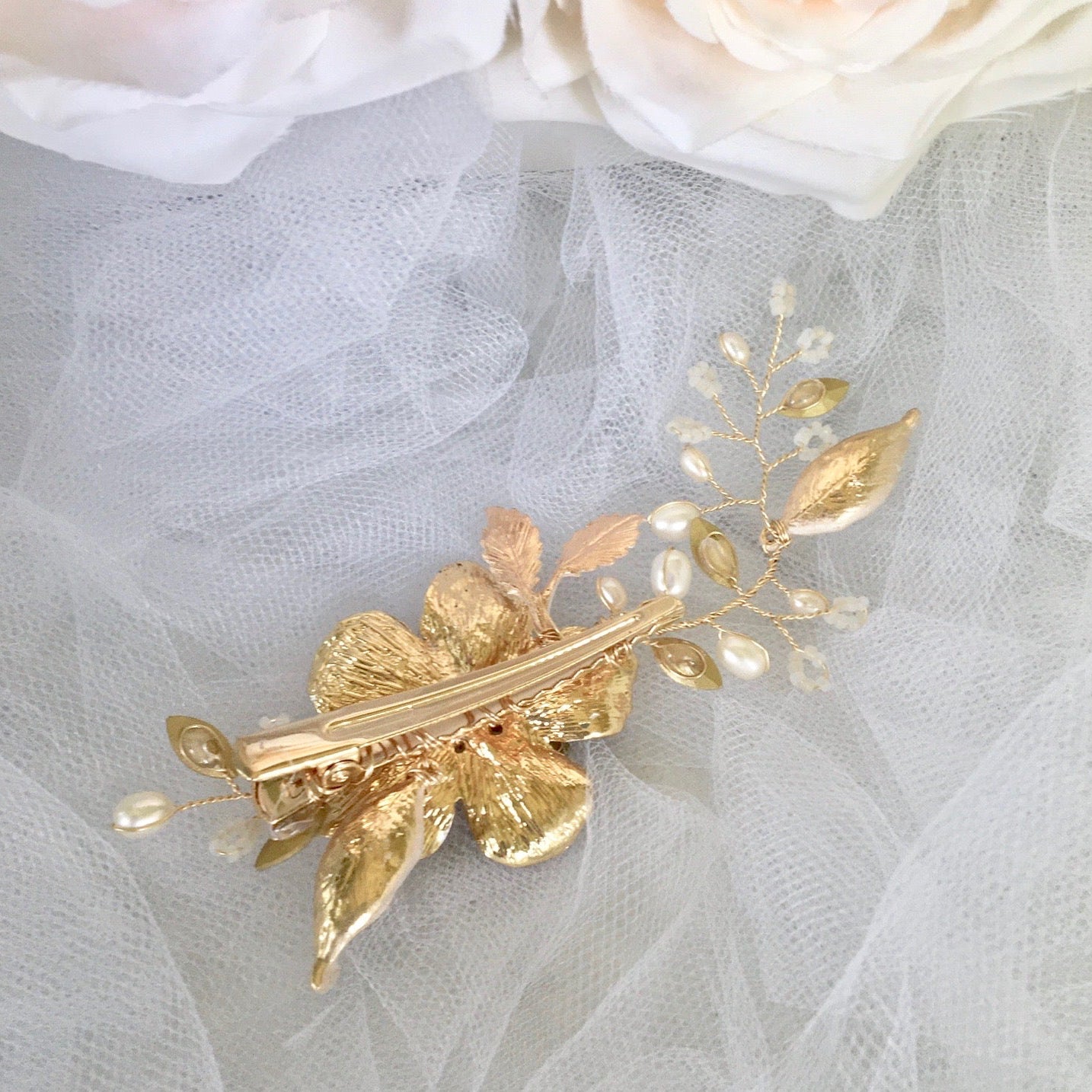 Holly - Gold Pearl and Opal Bridal Hair Clip