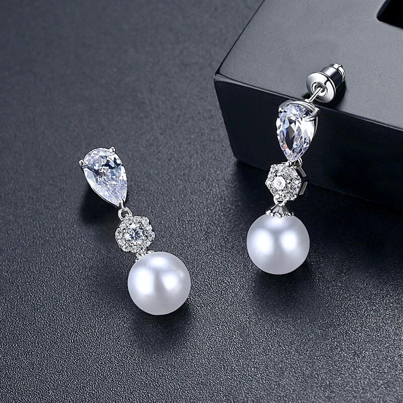 Marissa - Pearl and Cubic Zirconia Bridal Earrings
