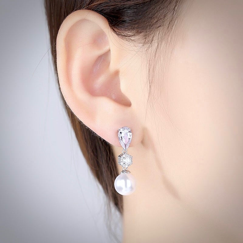 Marissa - Pearl and Cubic Zirconia Bridal Earrings
