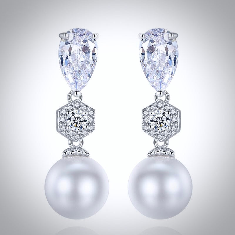Marissa - Pearl and Cubic Zirconia Bridal Earrings