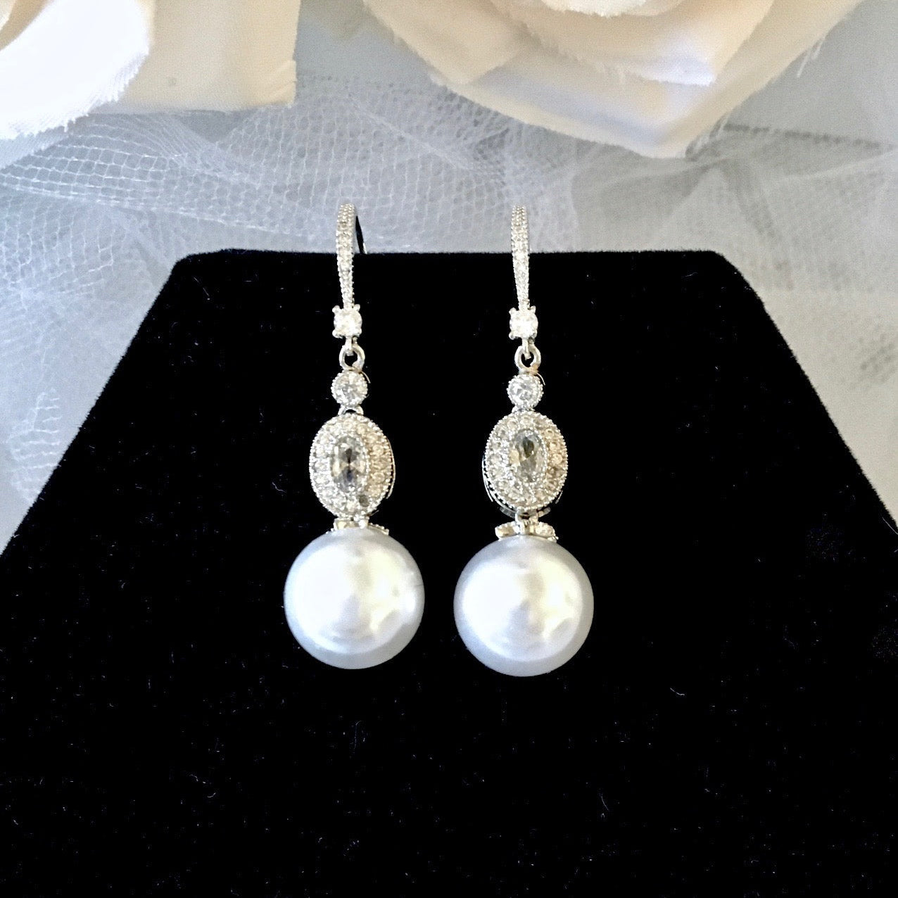 Madelynne - Pearl and Cubic Zirconia Bridal Earrings