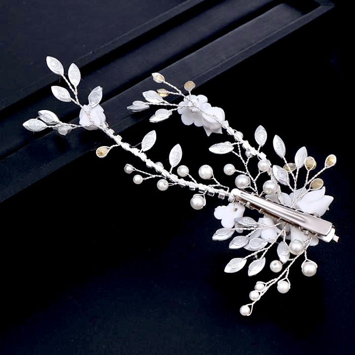 Maisie - Ceramic Flowers, Pearl and Crystal Bridal Hair Clip/Vine