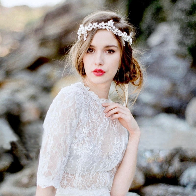 "Larissa" - Silver Pearl and Crystal Bridal Headband