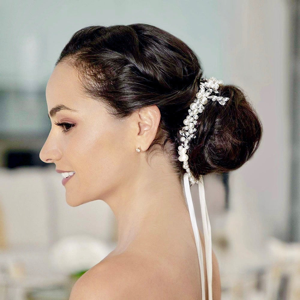 "Larissa" - Silver Pearl and Crystal Bridal Headband