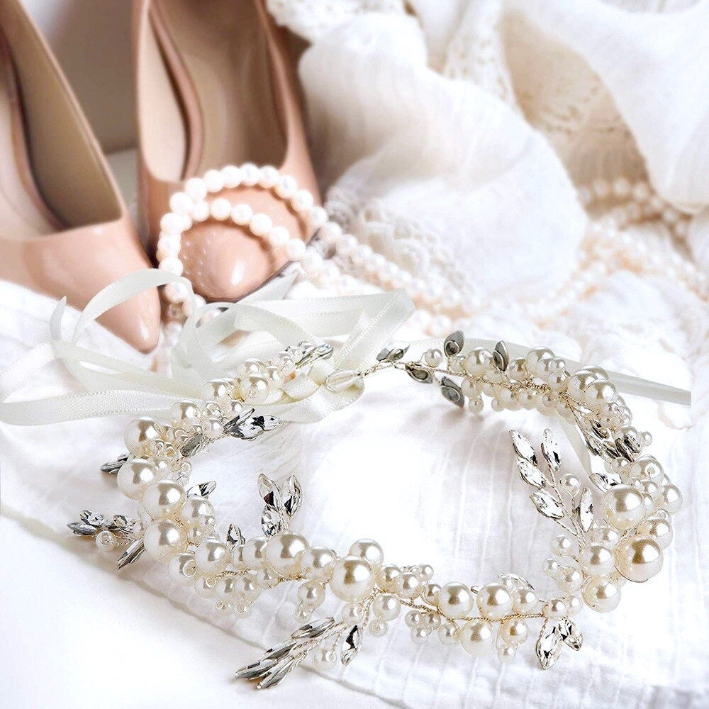 "Larissa" - Silver Pearl and Crystal Bridal Headband