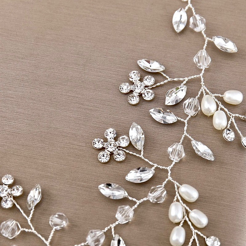 "Tivoli" - Silver Pearl and Crystal Bridal Headband / Hair Vine