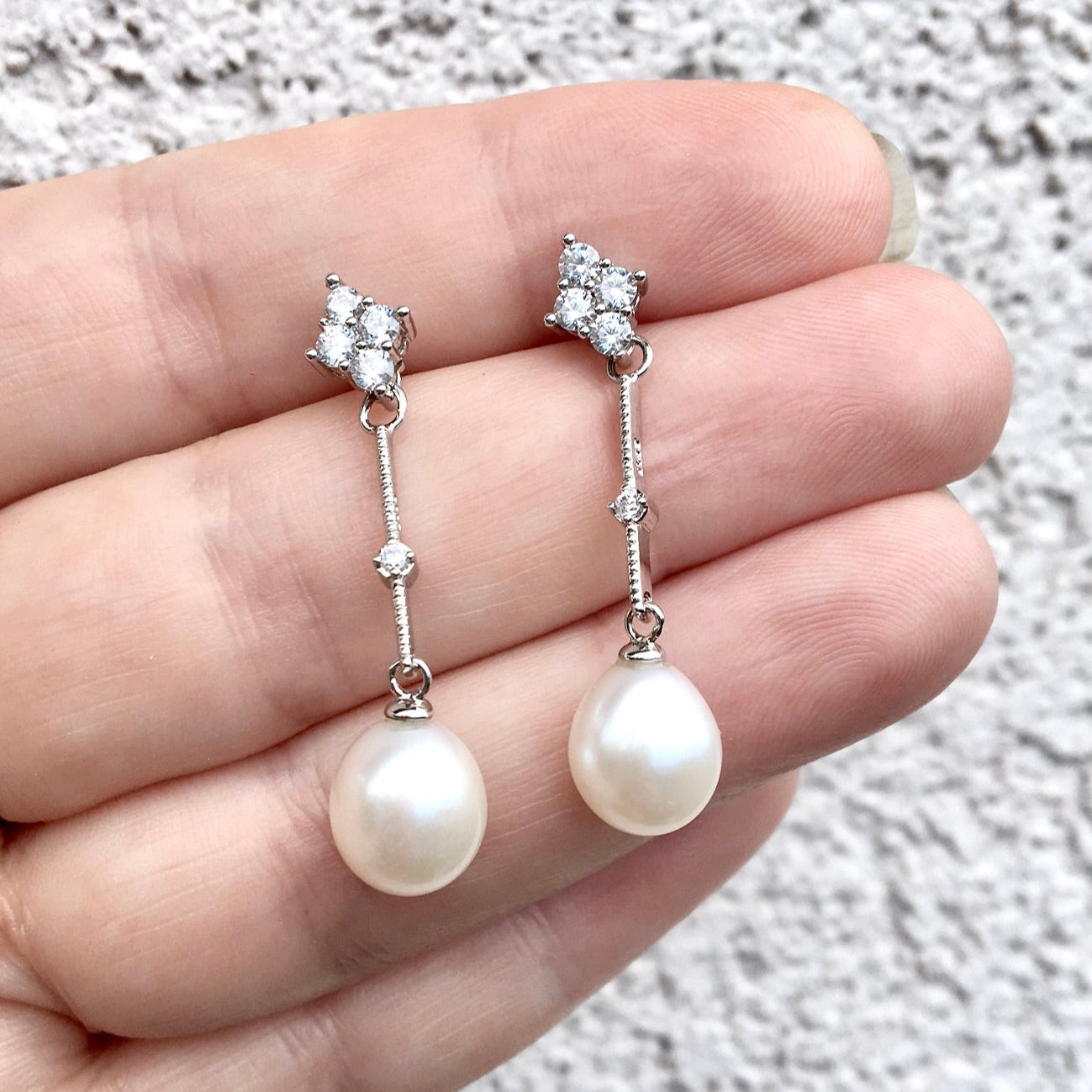 Anka - Freshwater Pearl and Sterling Silver Bridal Earrings