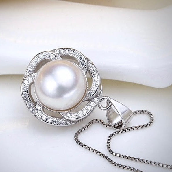 "Marcella" - Sterling Silver Natural Pearl and Cubic Zirconia Bridal Jewelry Set