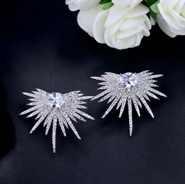 "Rae" - Silver Cubic Zirconia Bridal Earrings