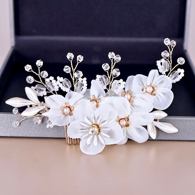 "Elin" - Gold Pearl and Crystal Bridal Hair Comb