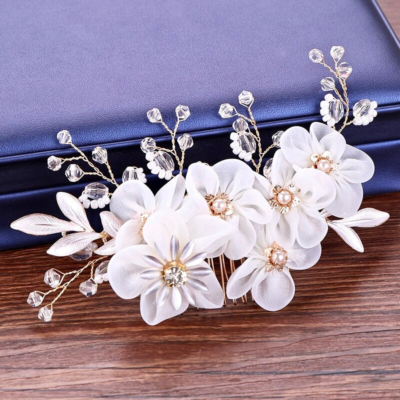 "Elin" - Gold Pearl and Crystal Bridal Hair Comb