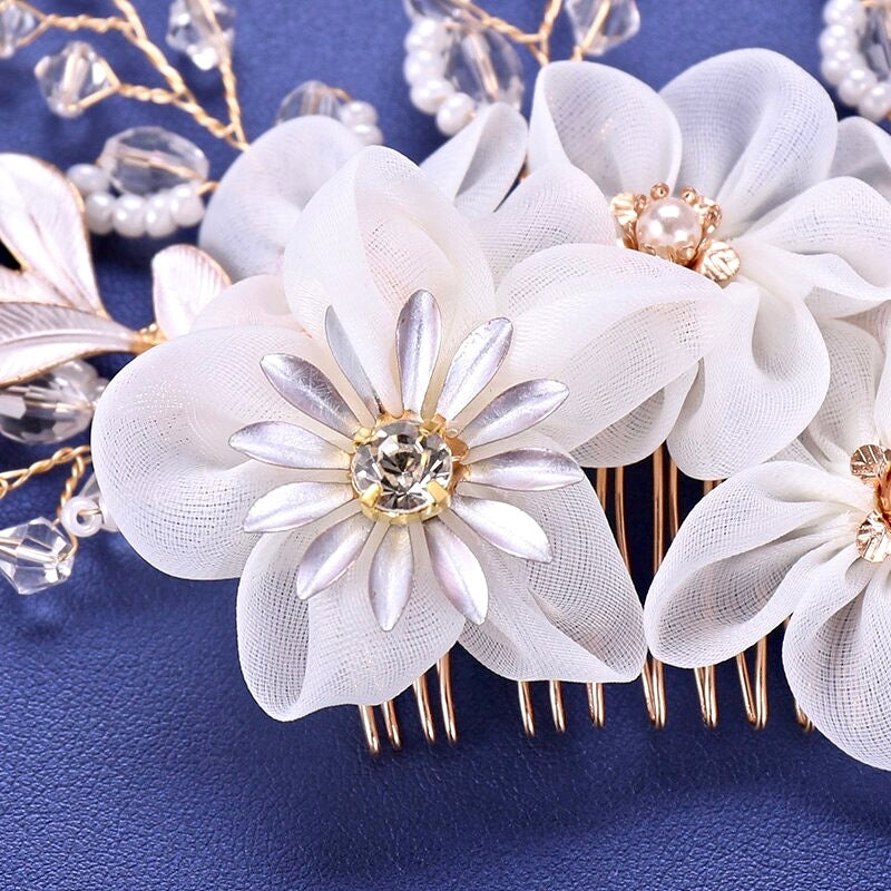 "Elin" - Gold Pearl and Crystal Bridal Hair Comb