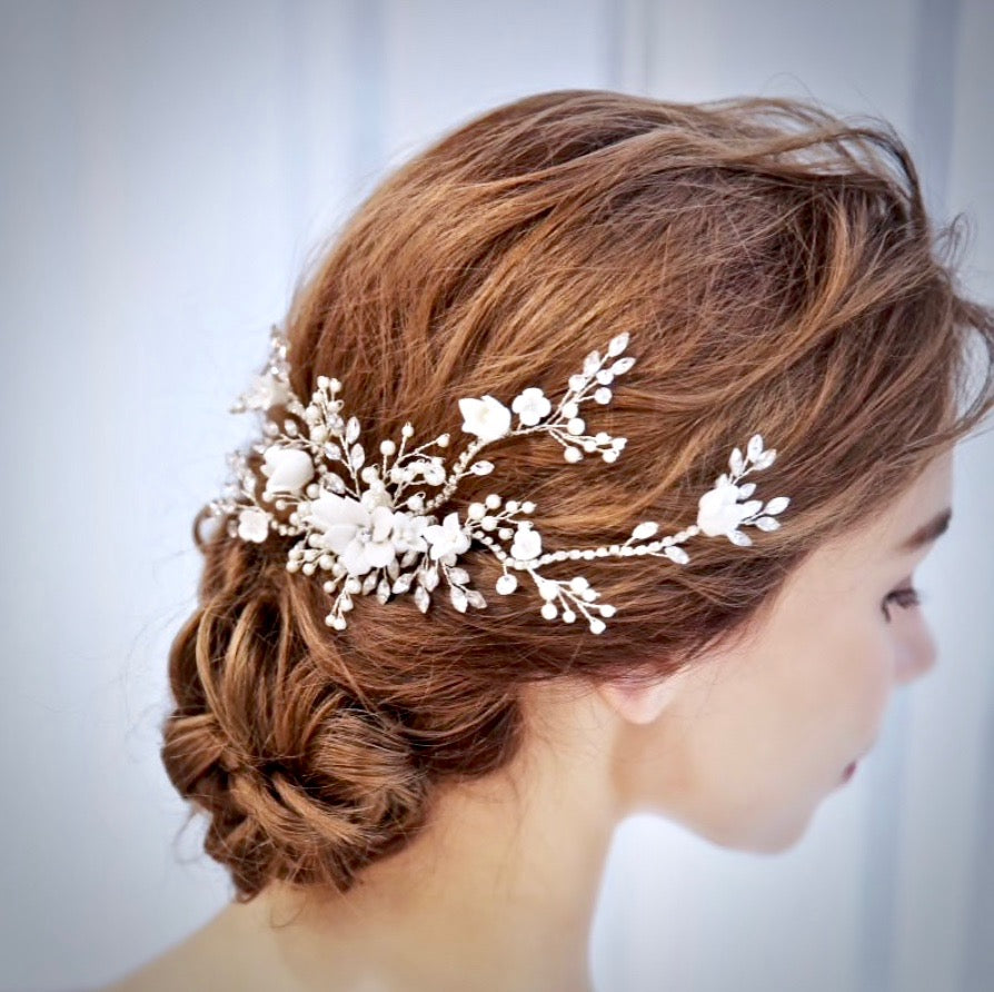 Dayna - Silver Pearl and Crystal Bridal Hair Comb/Vine