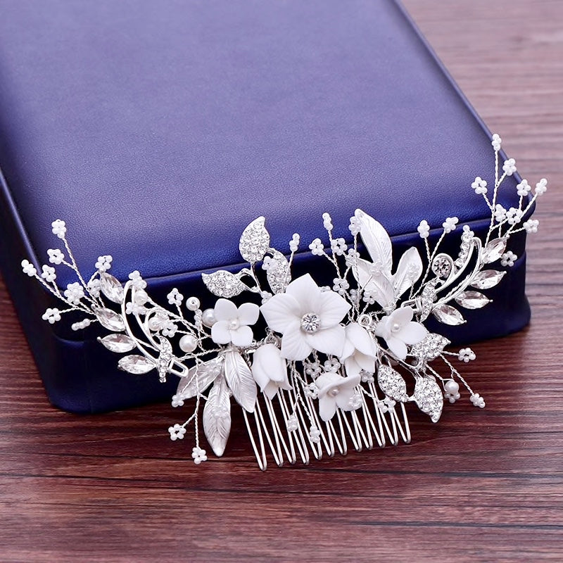 Dawn - Pearl and Crystal Bridal Hair Comb - Available in Silver, Rose Gold and Yellow Gold