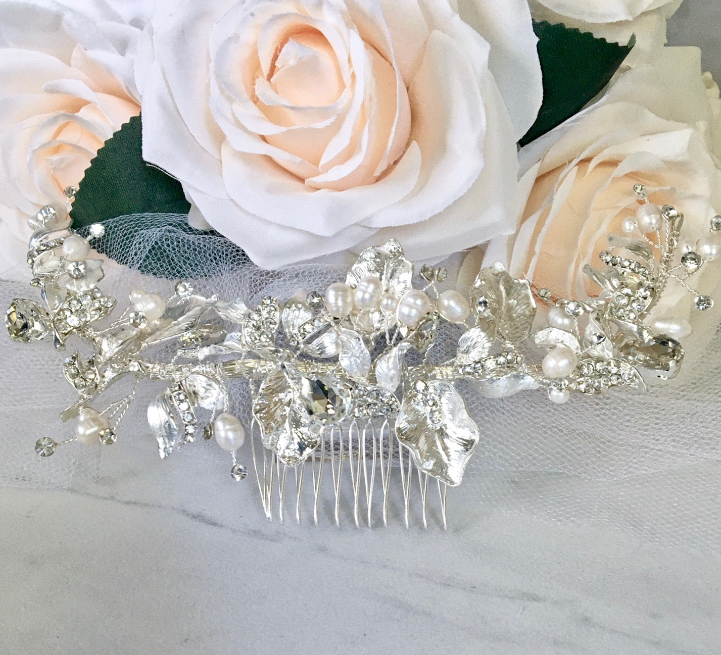 "Cassidy" - Freshwater Pearl and Crystal Bridal Hair Comb