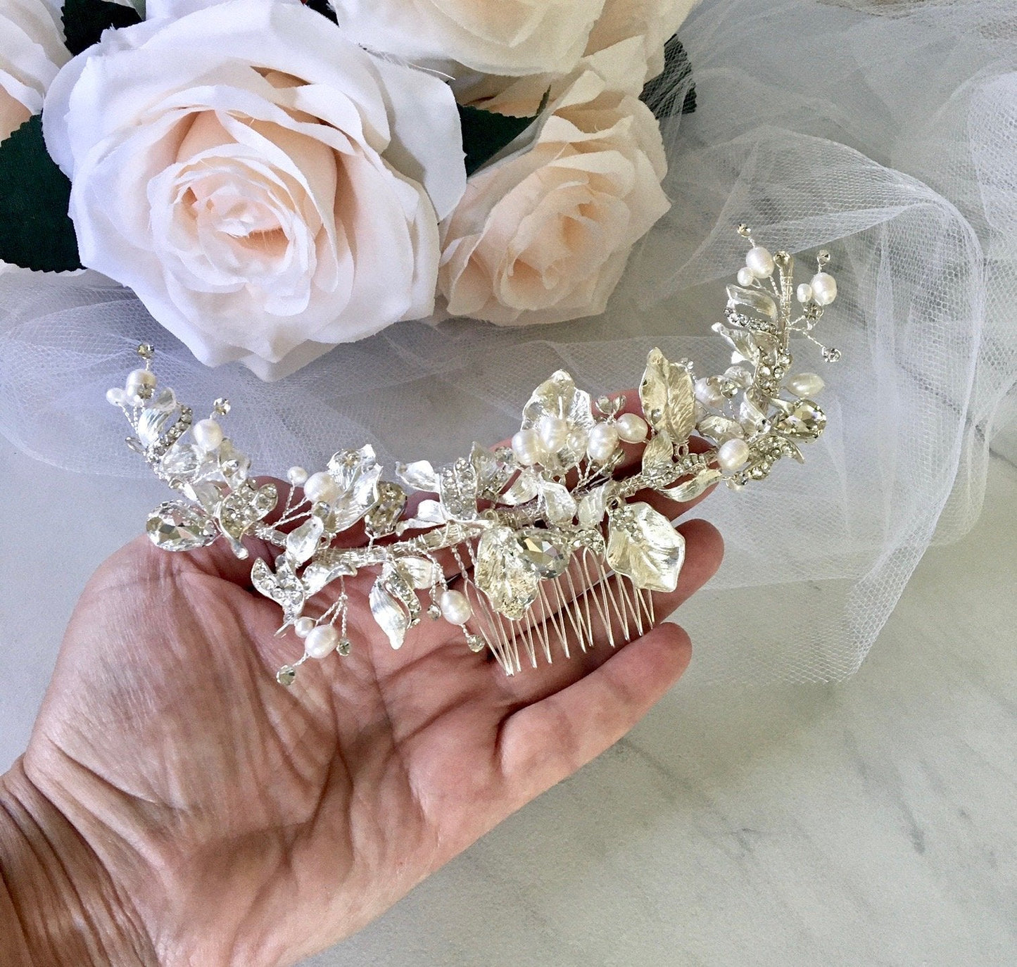 "Cassidy" - Freshwater Pearl and Crystal Bridal Hair Comb