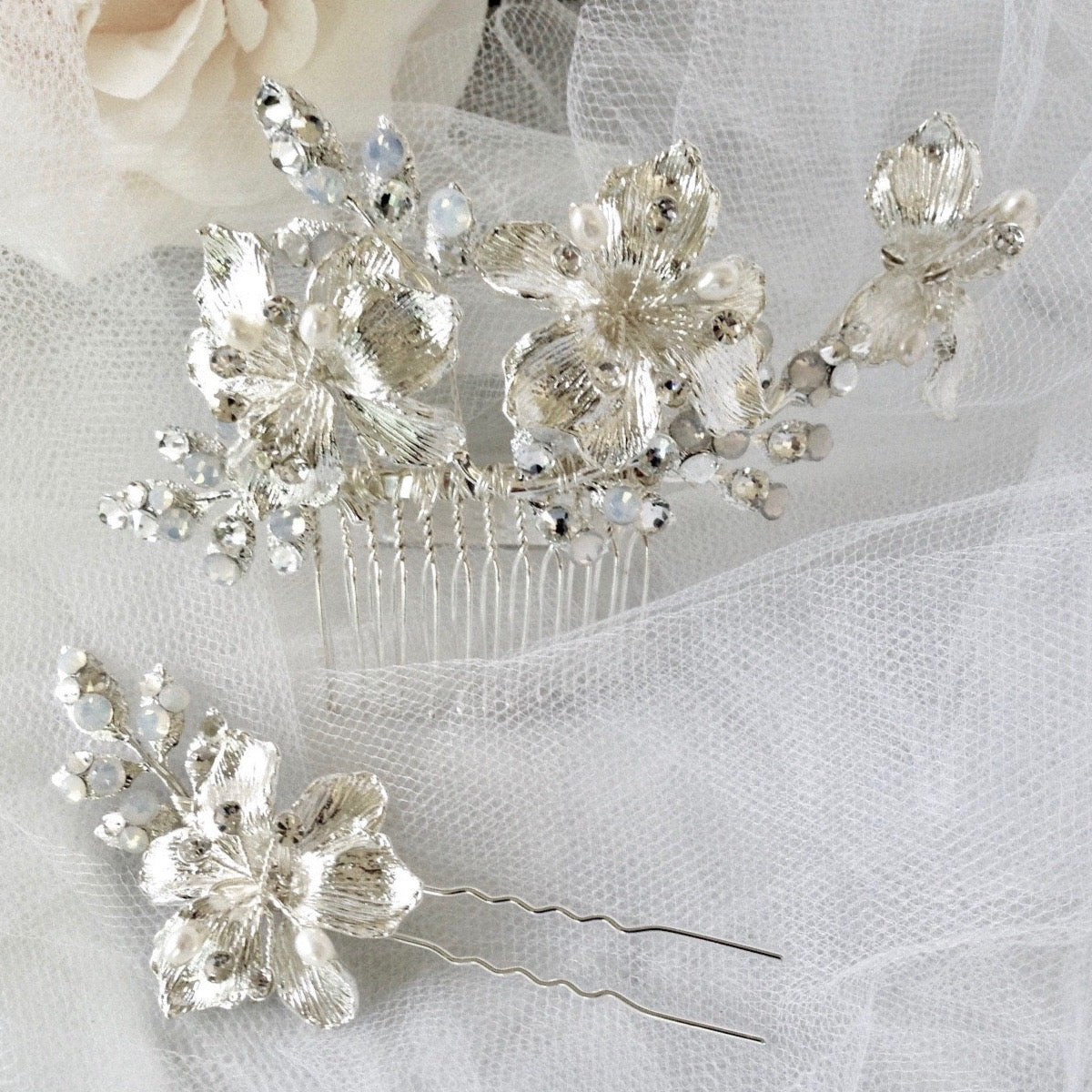 Karie - Swarovski Opal Bridal Hair Comb and Pin Set