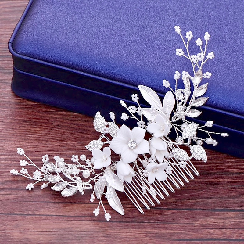 Dawn - Pearl and Crystal Bridal Hair Comb - Available in Silver, Rose Gold and Yellow Gold