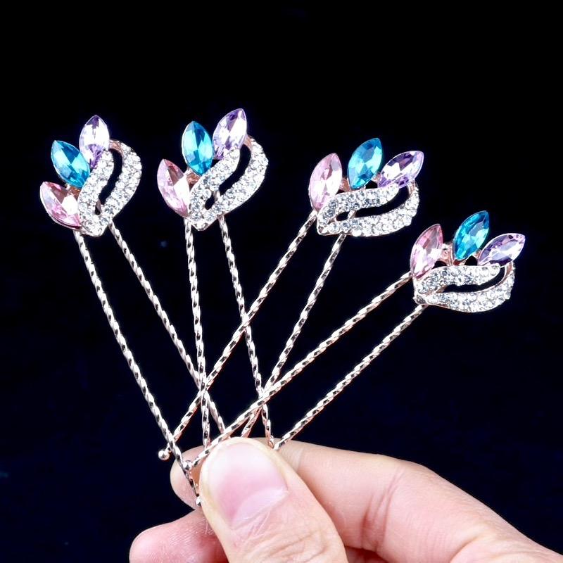 Miley - Rose Gold Colorful Crystal Hair Pins - Set of 4