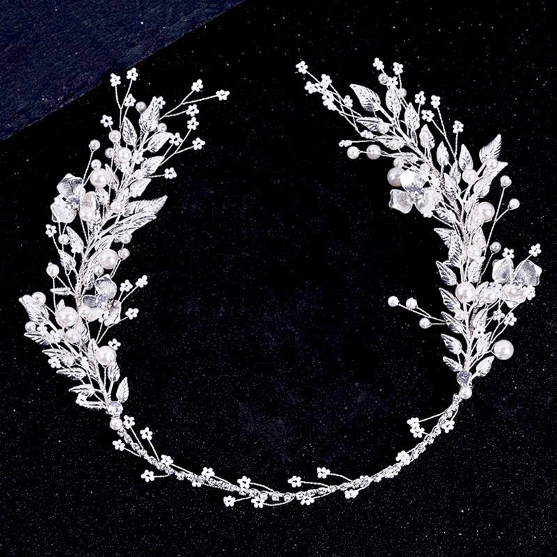 "Beth" - Silver Pearl and Crystal Bridal Headband