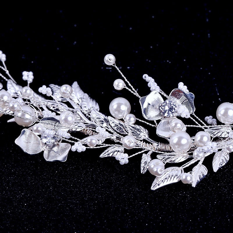"Beth" - Silver Pearl and Crystal Bridal Headband