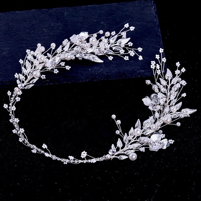 "Beth" - Silver Pearl and Crystal Bridal Headband