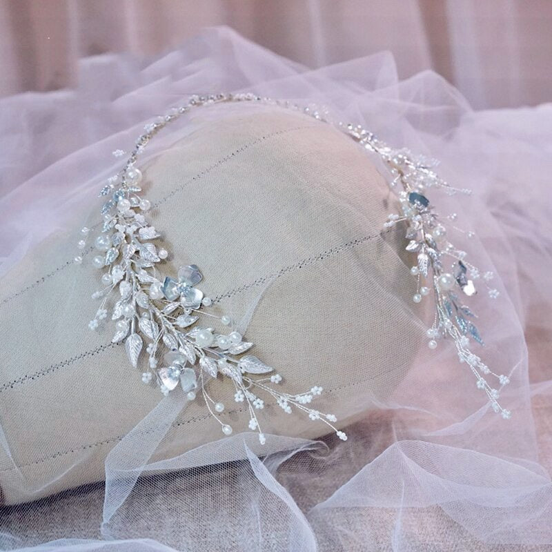 "Beth" - Silver Pearl and Crystal Bridal Headband