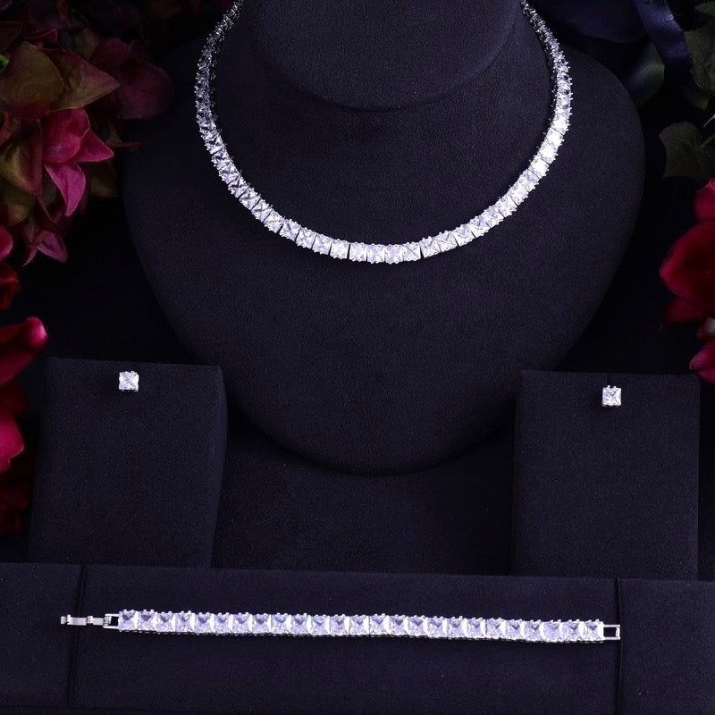 Tasha - Silver Cubic Zirconia Bridal Three-Piece Jewelry Set