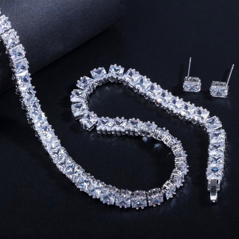 Tasha - Silver Cubic Zirconia Bridal Three-Piece Jewelry Set