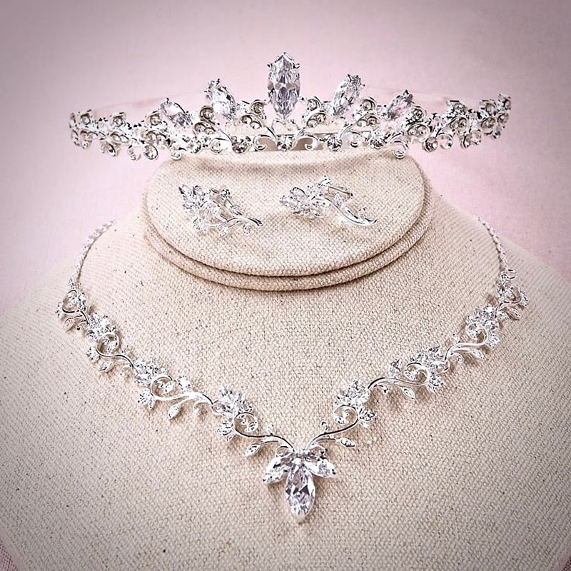 Candice - Silver Cubic Zirconia Bridal 3-Piece Jewelry Set With Tiara