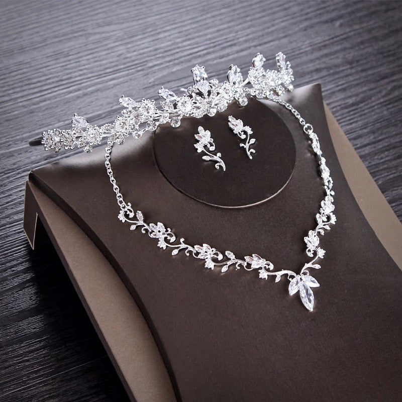 Candice - Silver Cubic Zirconia Bridal 3-Piece Jewelry Set With Tiara