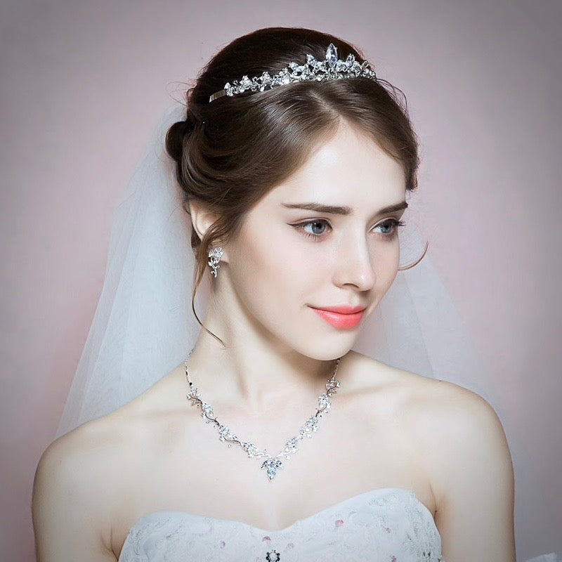Candice - Silver Cubic Zirconia Bridal 3-Piece Jewelry Set With Tiara