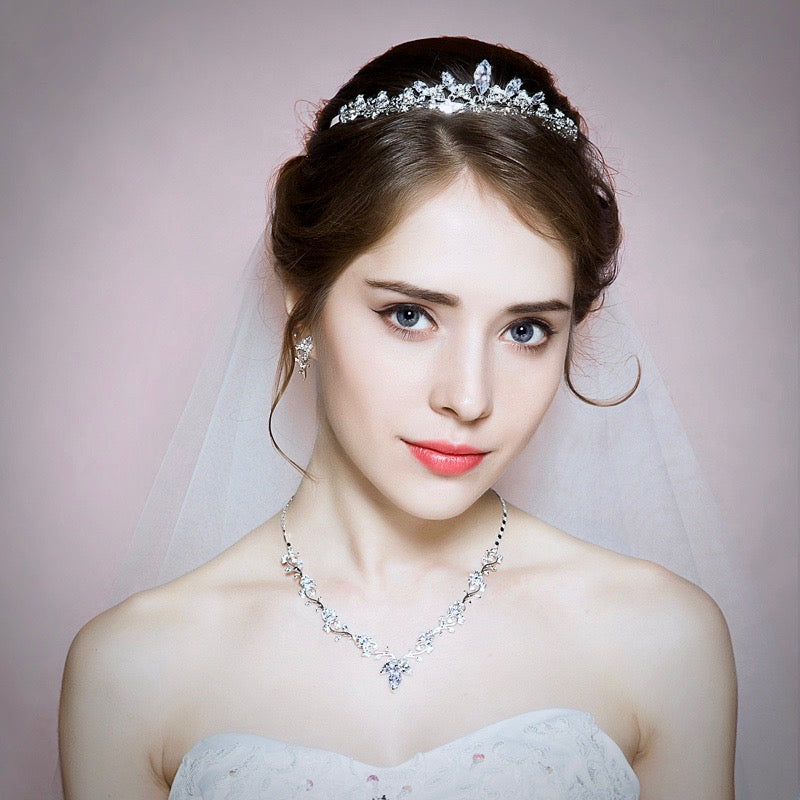 Candice - Silver Cubic Zirconia Bridal 3-Piece Jewelry Set With Tiara