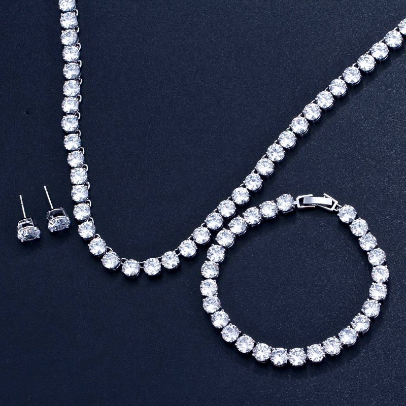 Brandi - Silver Cubic Zirconia Bridal Three-Piece Jewelry Set