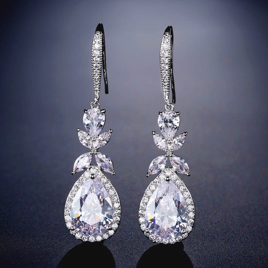 Kendra - Cubic Zirconia Bridal Backdrop Necklace Earrings Set - Available in Silver and Rose Gold