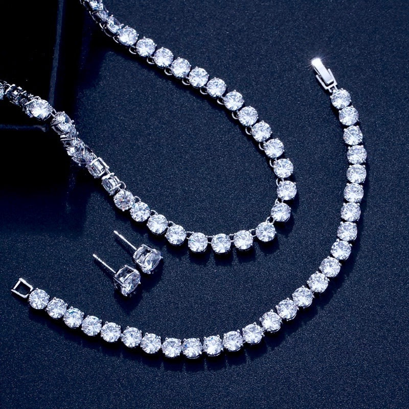 Brandi - Silver Cubic Zirconia Bridal Three-Piece Jewelry Set