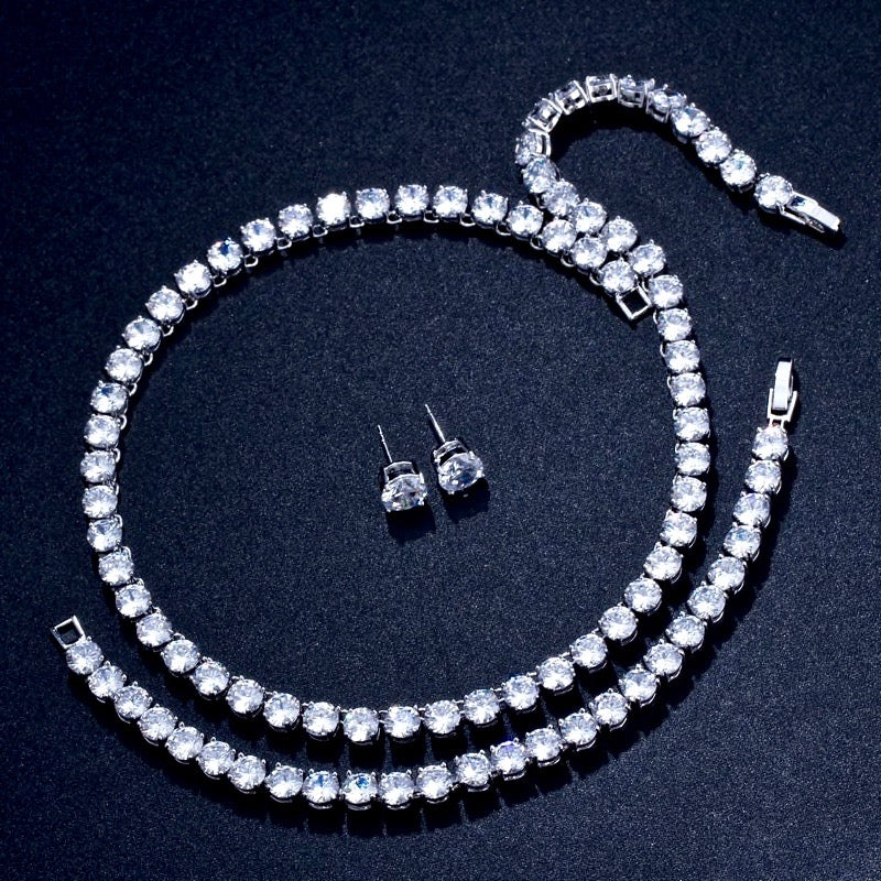 Brandi - Silver Cubic Zirconia Bridal Three-Piece Jewelry Set