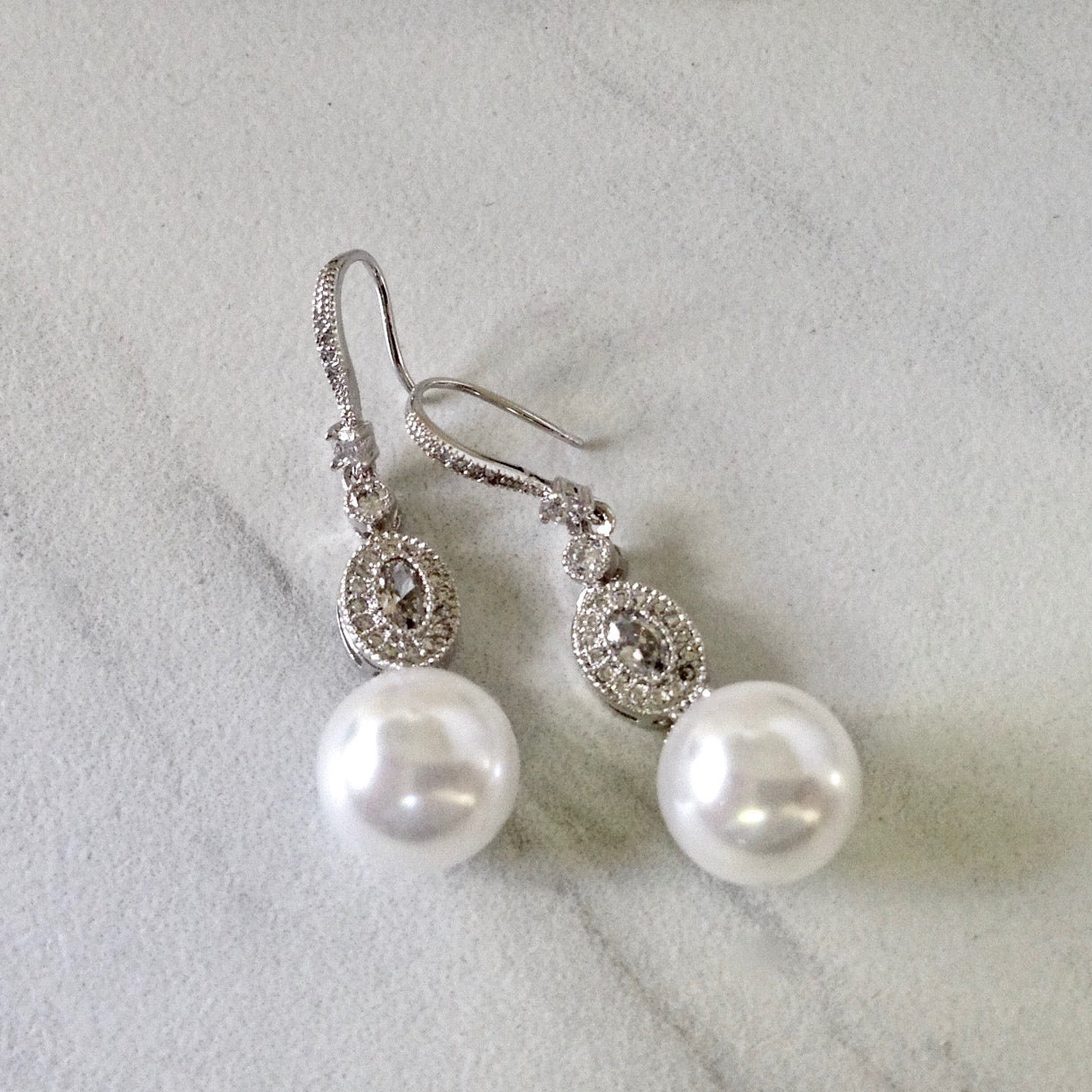 Madelynne - Pearl and Cubic Zirconia Bridal Earrings
